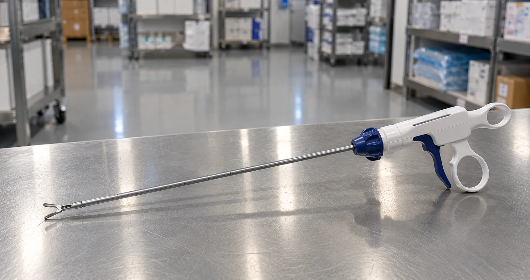 Endoscopic hemoclip being deployed through a gastroscope onto a bleeding site inside the stomach