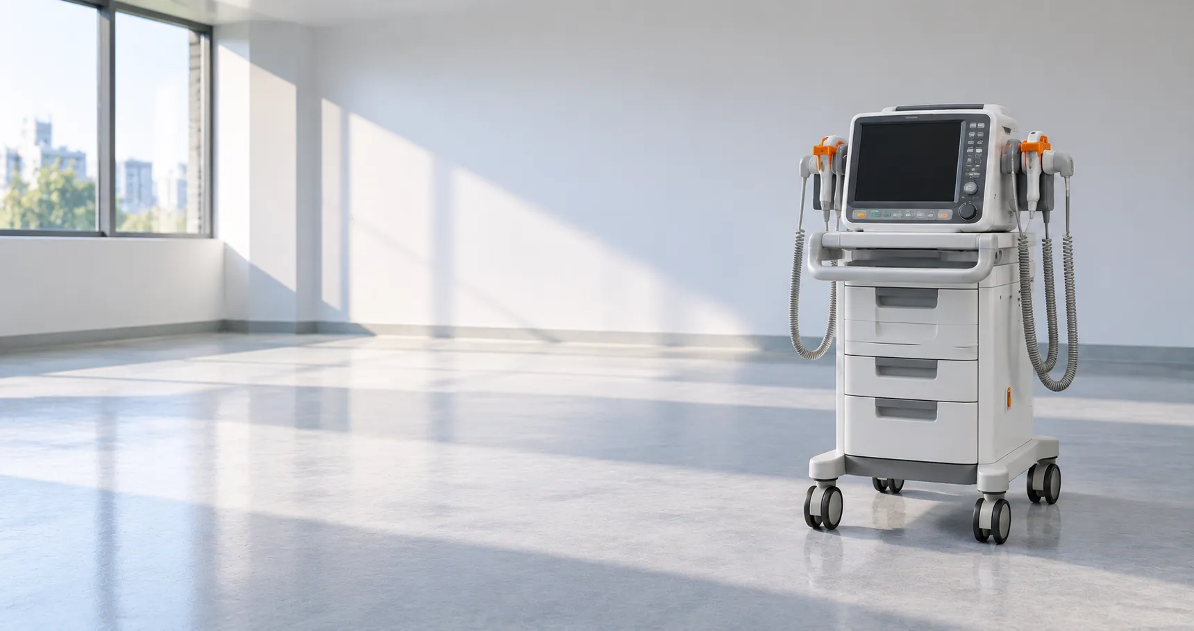 Cardiology department with cardiology devices including an ECG machine, echocardiography system and 