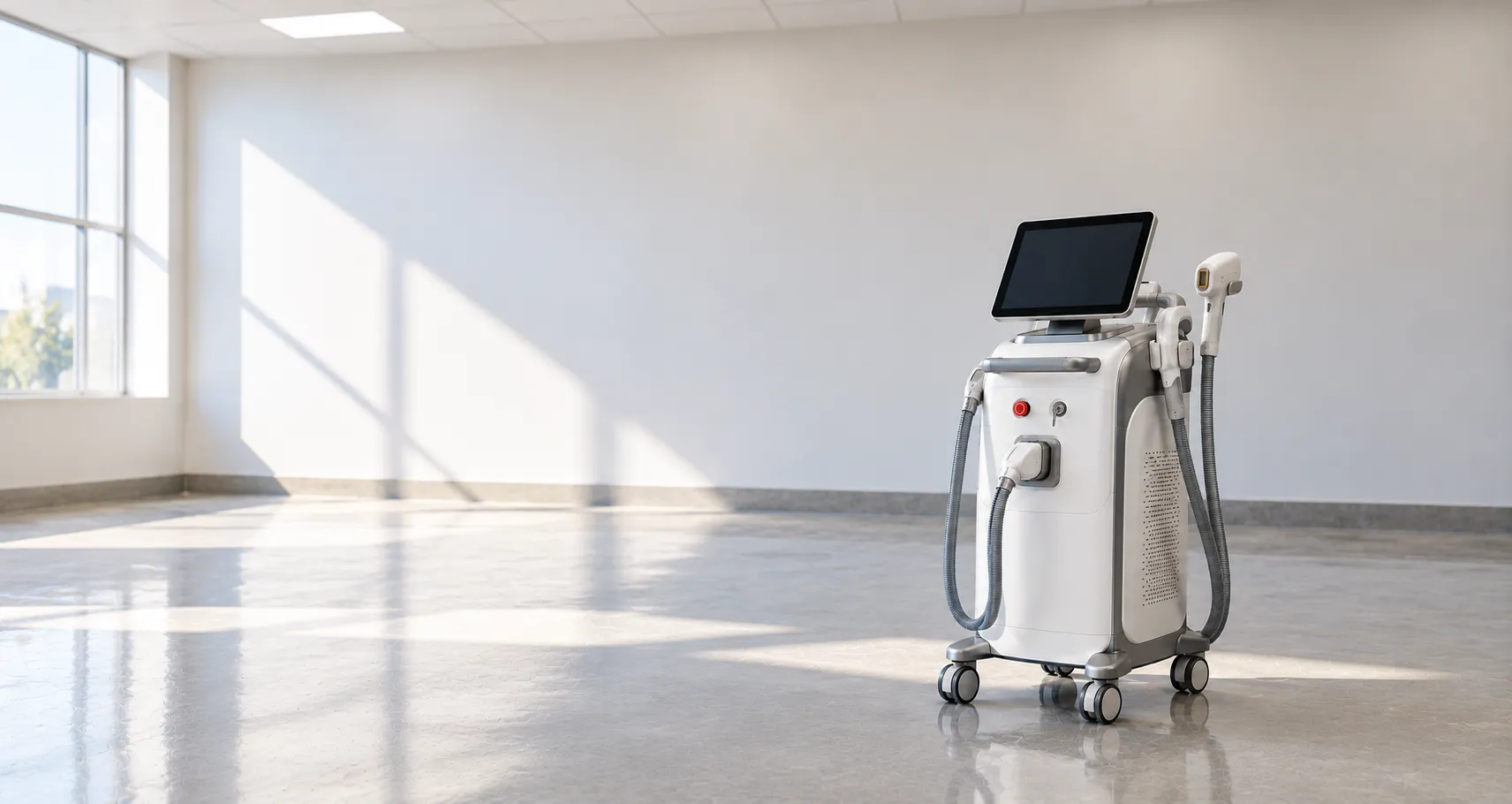 Skin clinic with dermatology devices including a dermatoscope, examination light and cryotherapy dev