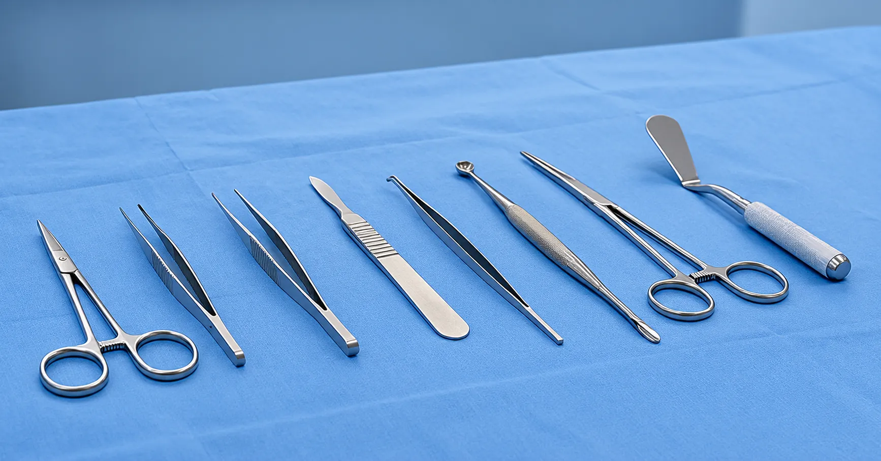 Clinician performing sharp wound debridement with a curette and forceps from a sterile single-use in
