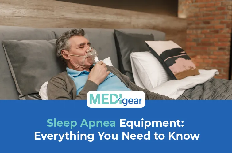 Compact CPAP machine with integrated humidifier on bedside table