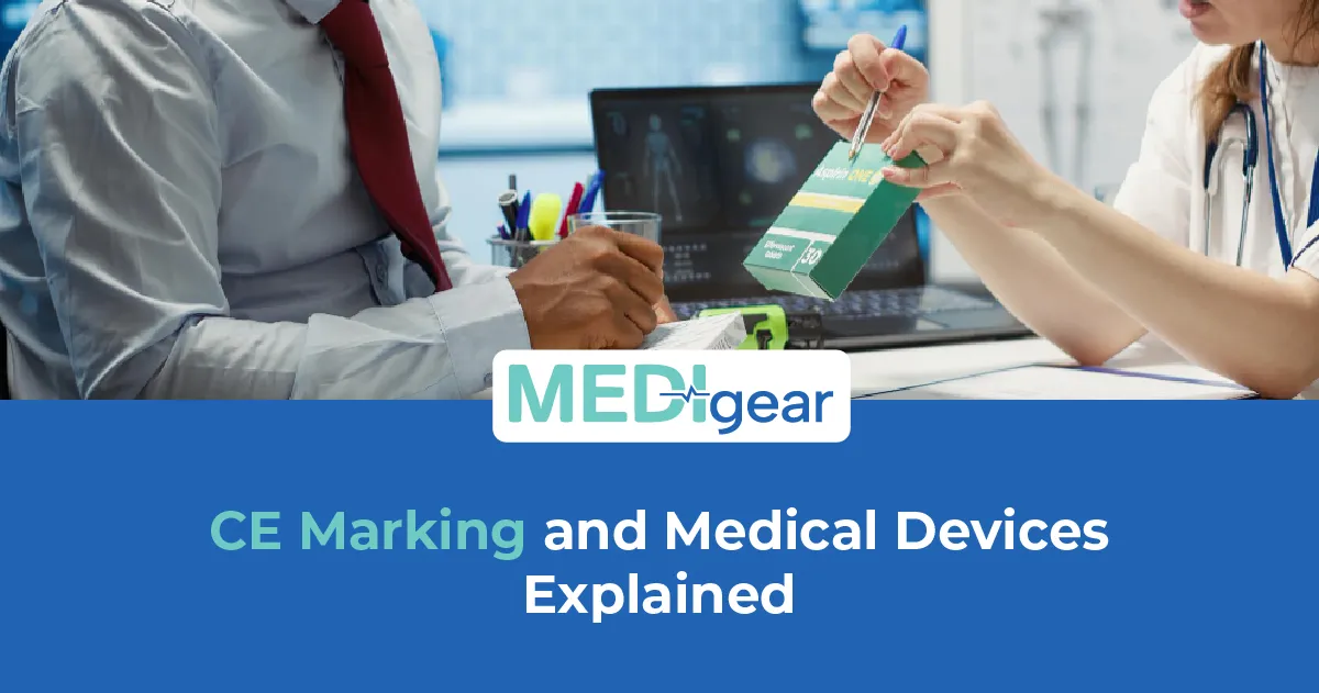 Medical equipment compliance specialist reviewing CE marking documentation and regulatory records
