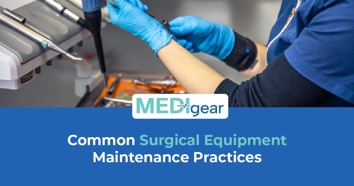Biomedical engineer inspecting and maintaining surgical equipment in a hospital operating room