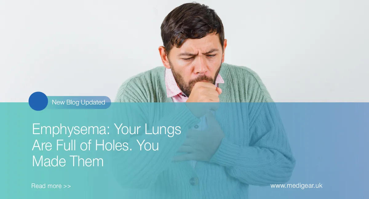 Damaged lung tissue showing enlarged air spaces from emphysema compared to healthy alveolar structur
