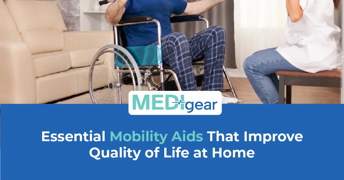 Range of home mobility aids including walking frame, grab rail, bath board, raised toilet seat, and 