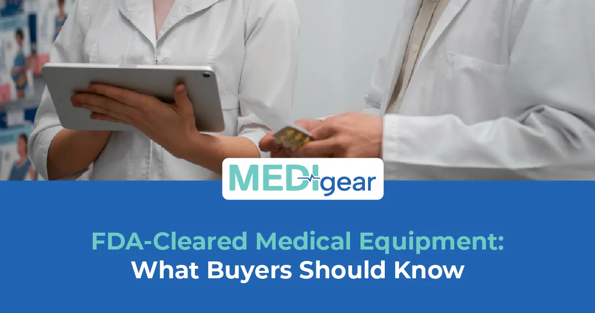 Procurement specialist reviewing FDA-cleared medical equipment documentation
