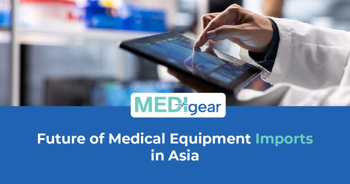 Imported medical equipment moving through healthcare logistics and distribution channels across Asia