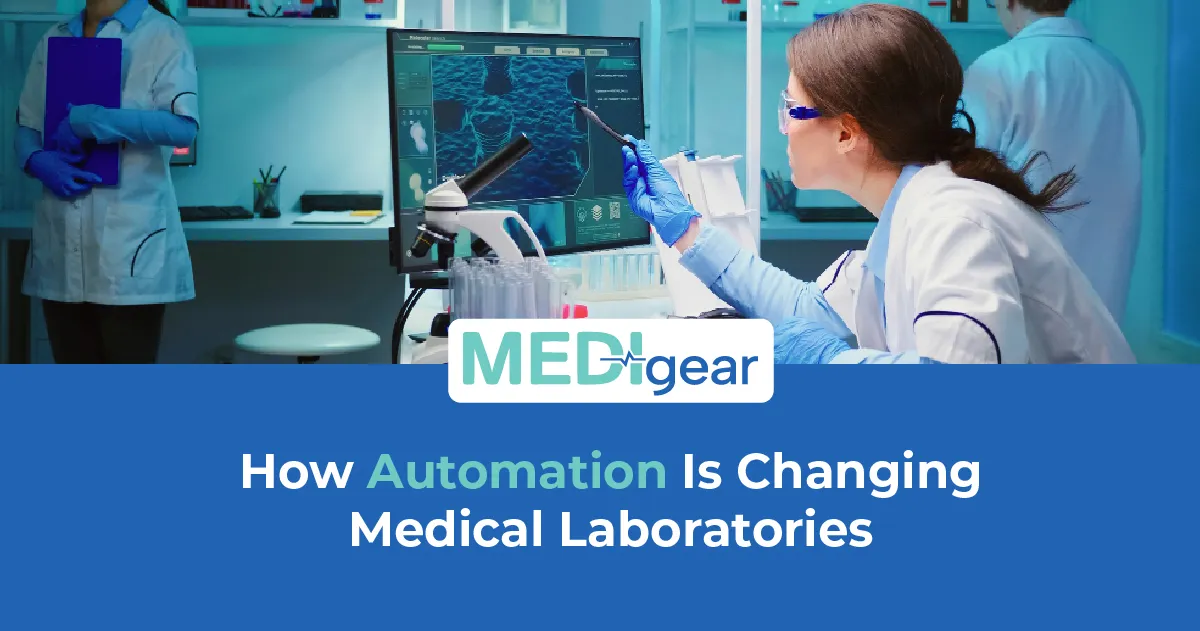 Modern automated medical laboratory featuring smart analyzers and digital diagnostic workflow system