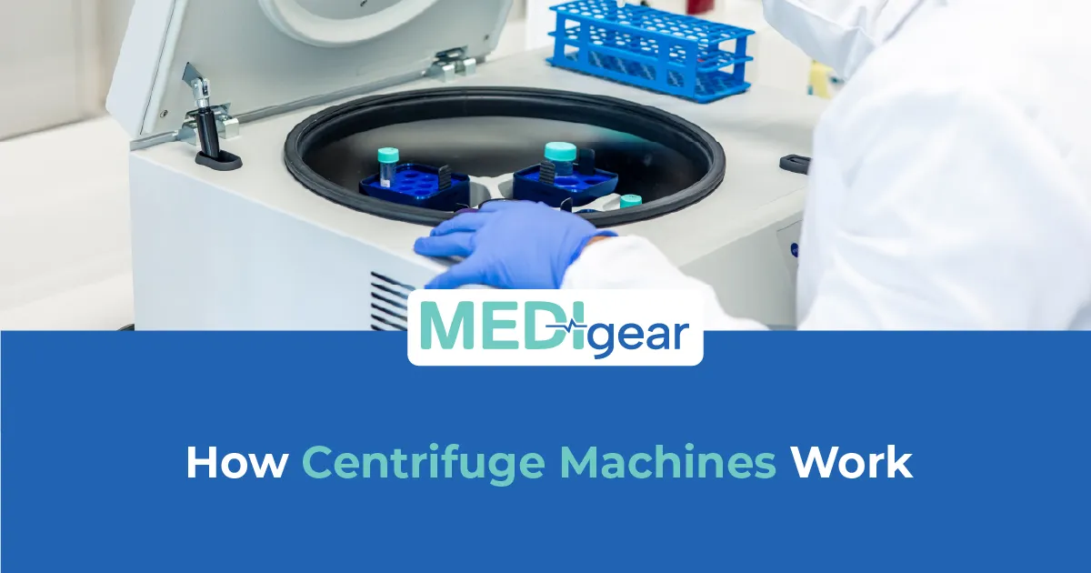 Modern laboratory centrifuge machine processing blood samples in diagnostic healthcare facility