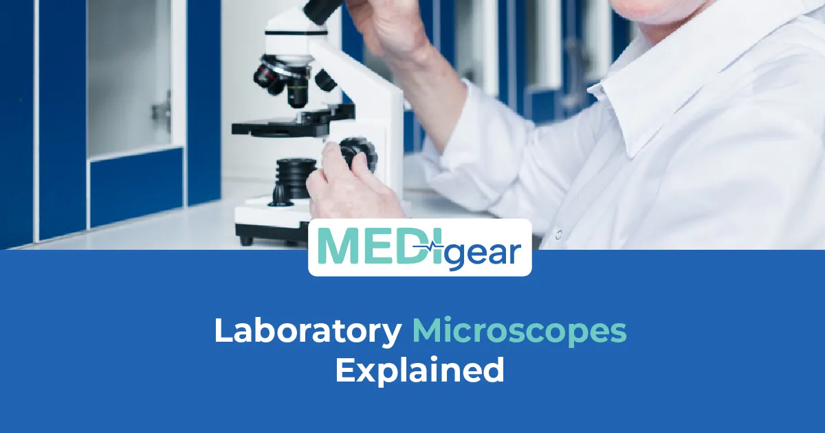 Modern laboratory microscope used for pathology and microbiology analysis in diagnostic laboratory