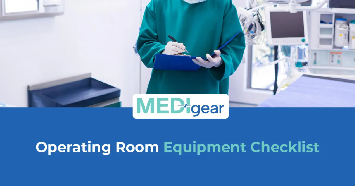 Fully equipped hospital operating room with surgical table, lights, monitors, anesthesia machine, an