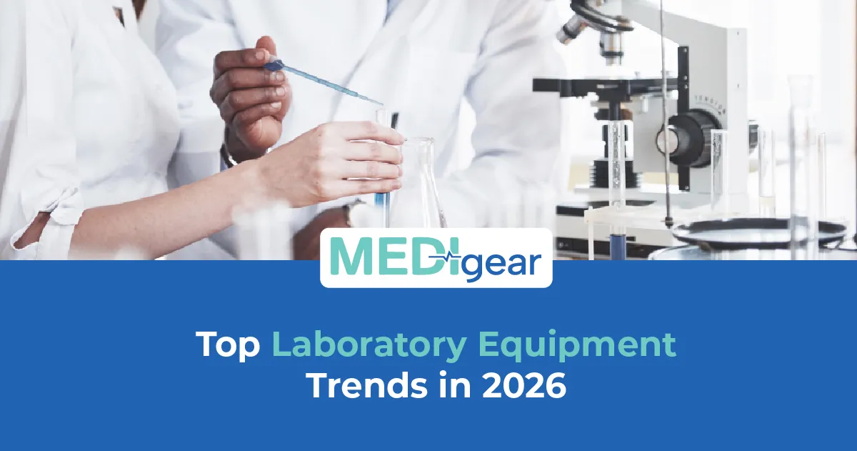 Advanced laboratory equipment featuring AI-powered analyzers and connected diagnostic systems in mod