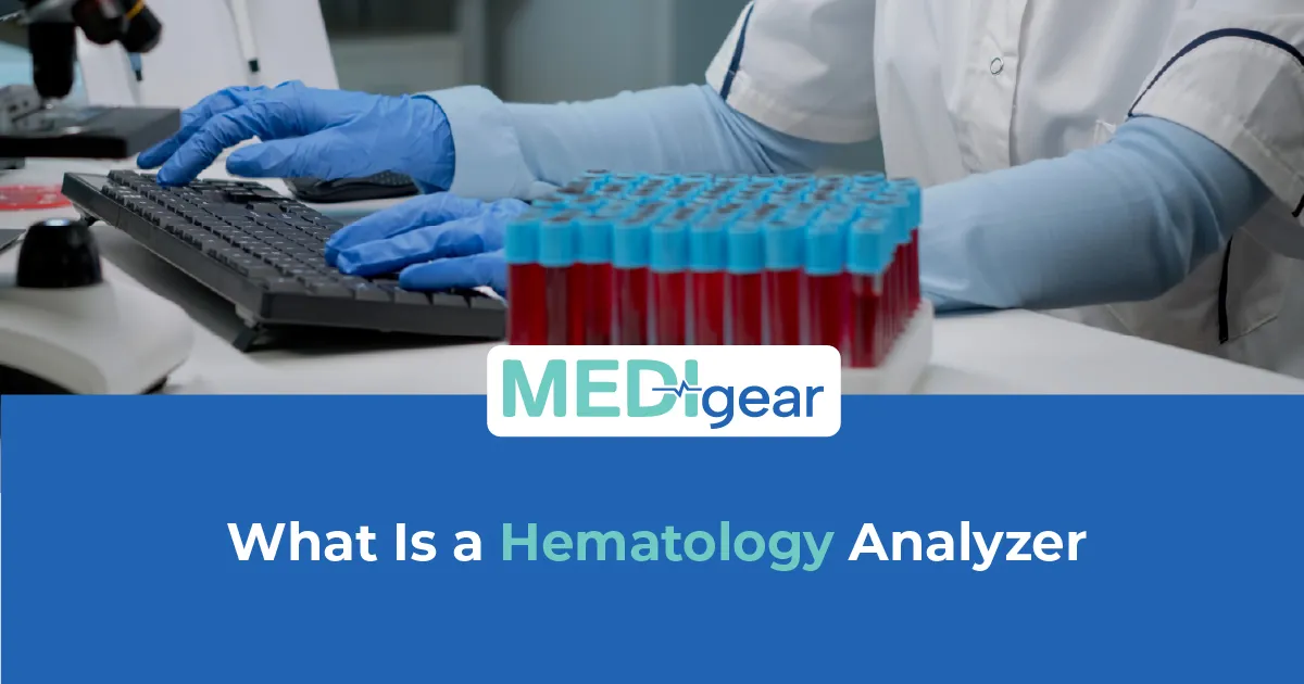 Modern hematology analyzer processing blood samples in a professional diagnostic laboratory environm
