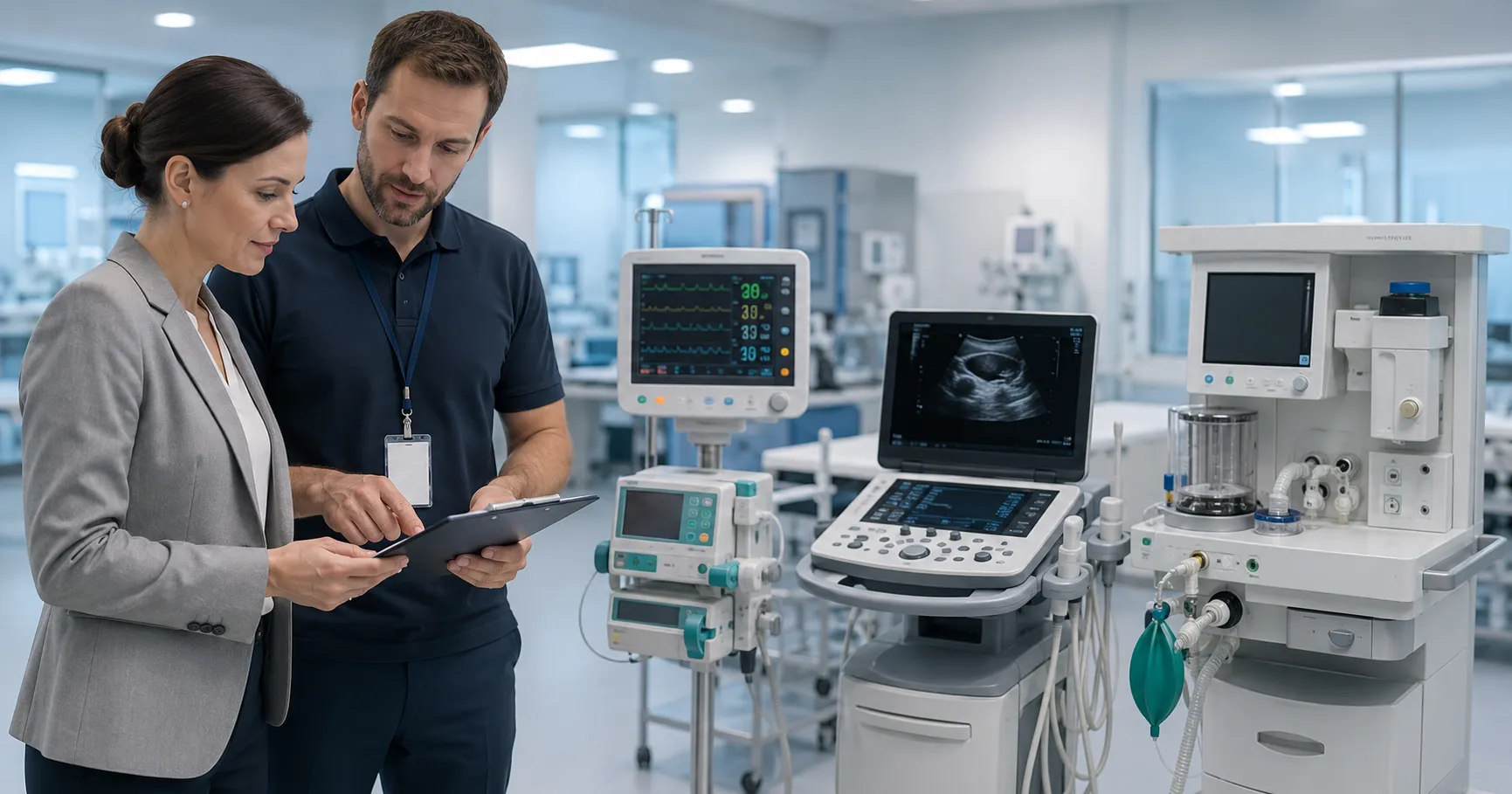 Medical buyer reviewing a hospital equipment service contract