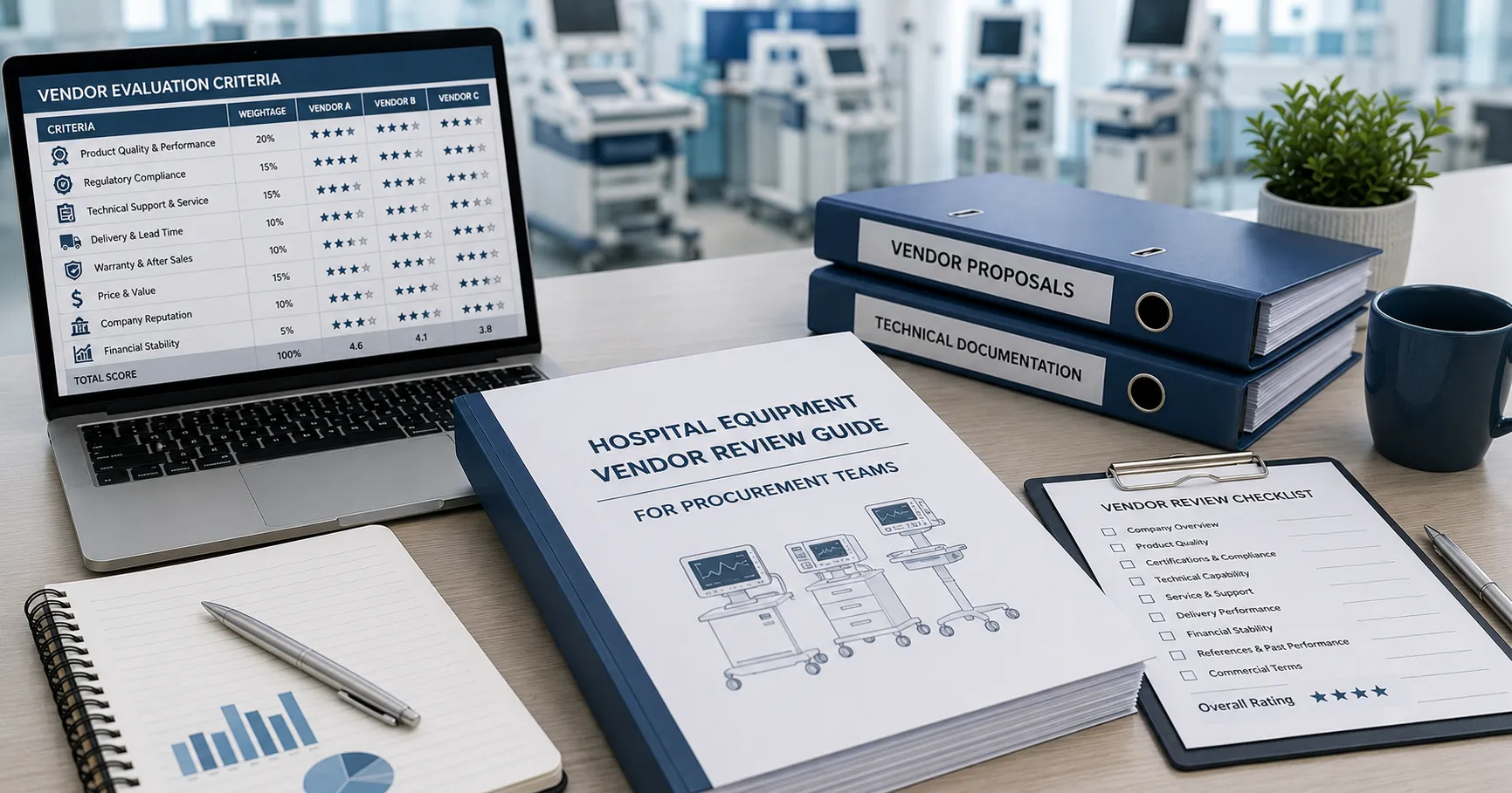 Hospital equipment vendor review by a healthcare procurement team