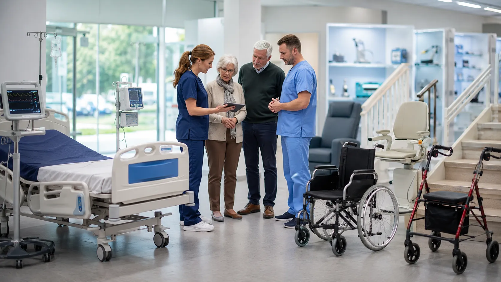 Healthcare equipment designed for ageing populations, including mobility aids, patient monitors and home care devices supporting elderly patients.