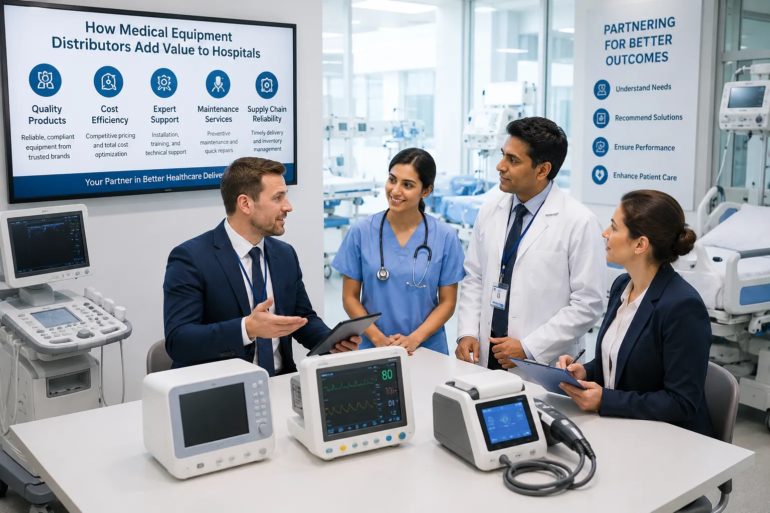Medical equipment distributors supporting hospitals with device sourcing, supplier coordination, log