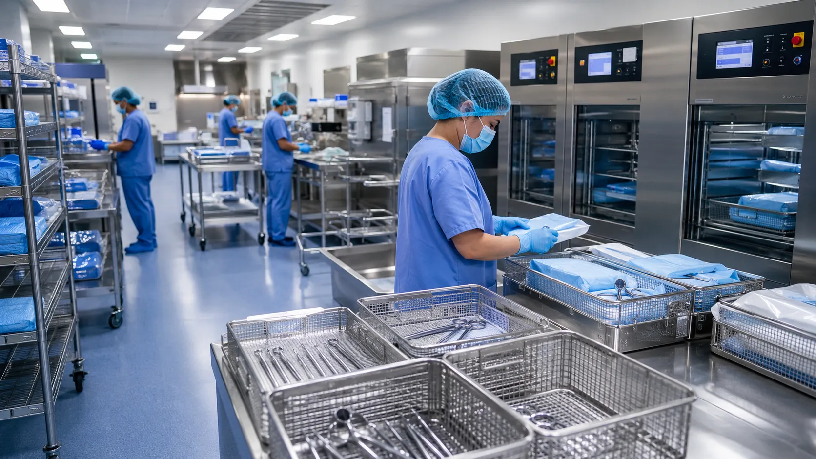 Hospital team reviewing equipment requirements for a sterile services unit