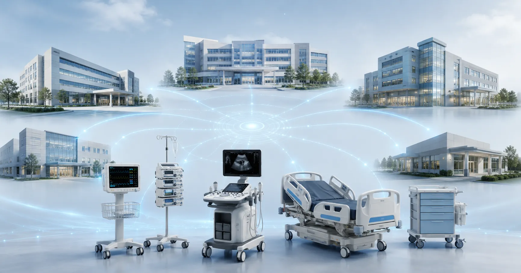 Healthcare managers reviewing medical equipment assets across multiple facilities