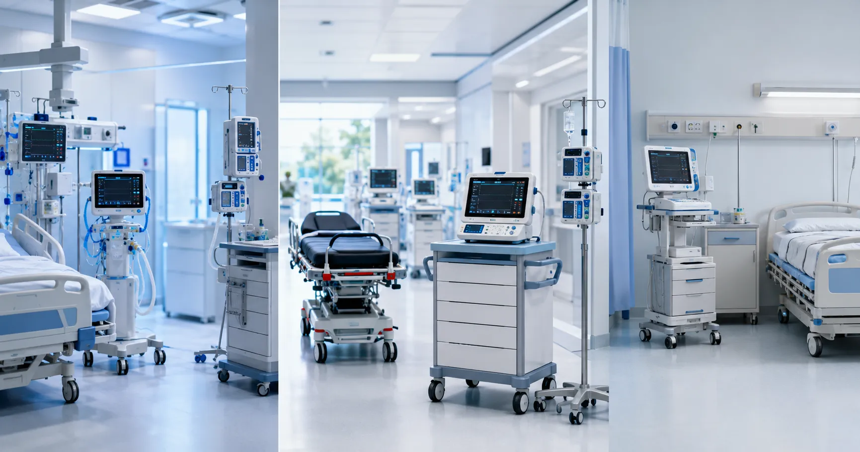 Hospital team comparing medical equipment models for department standardisation