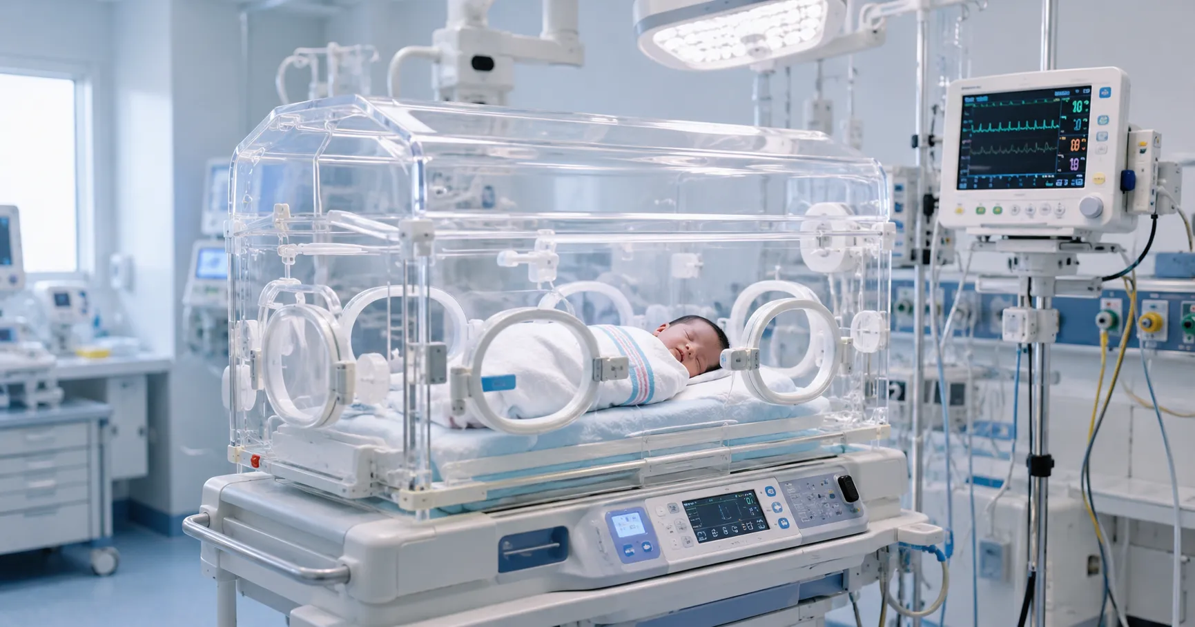 Infant incubator system in neonatal intensive care unit for newborn care