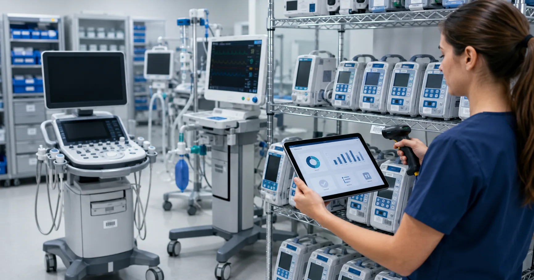 Clinical and biomedical teams reviewing medical equipment asset records