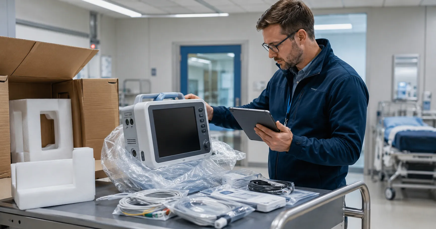 Medical equipment delivery inspection performed by hospital receiving team