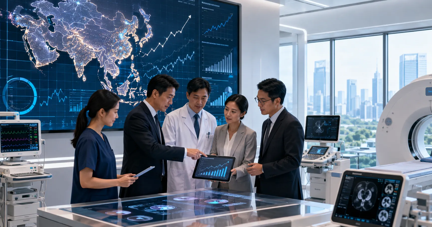 Healthcare investors and procurement leaders reviewing medical equipment investment trends across As