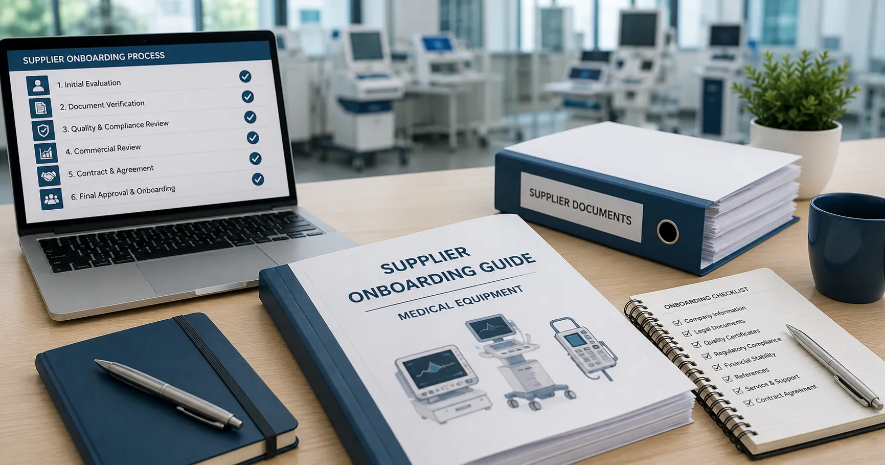 Medical equipment supplier onboarding review by a healthcare procurement team