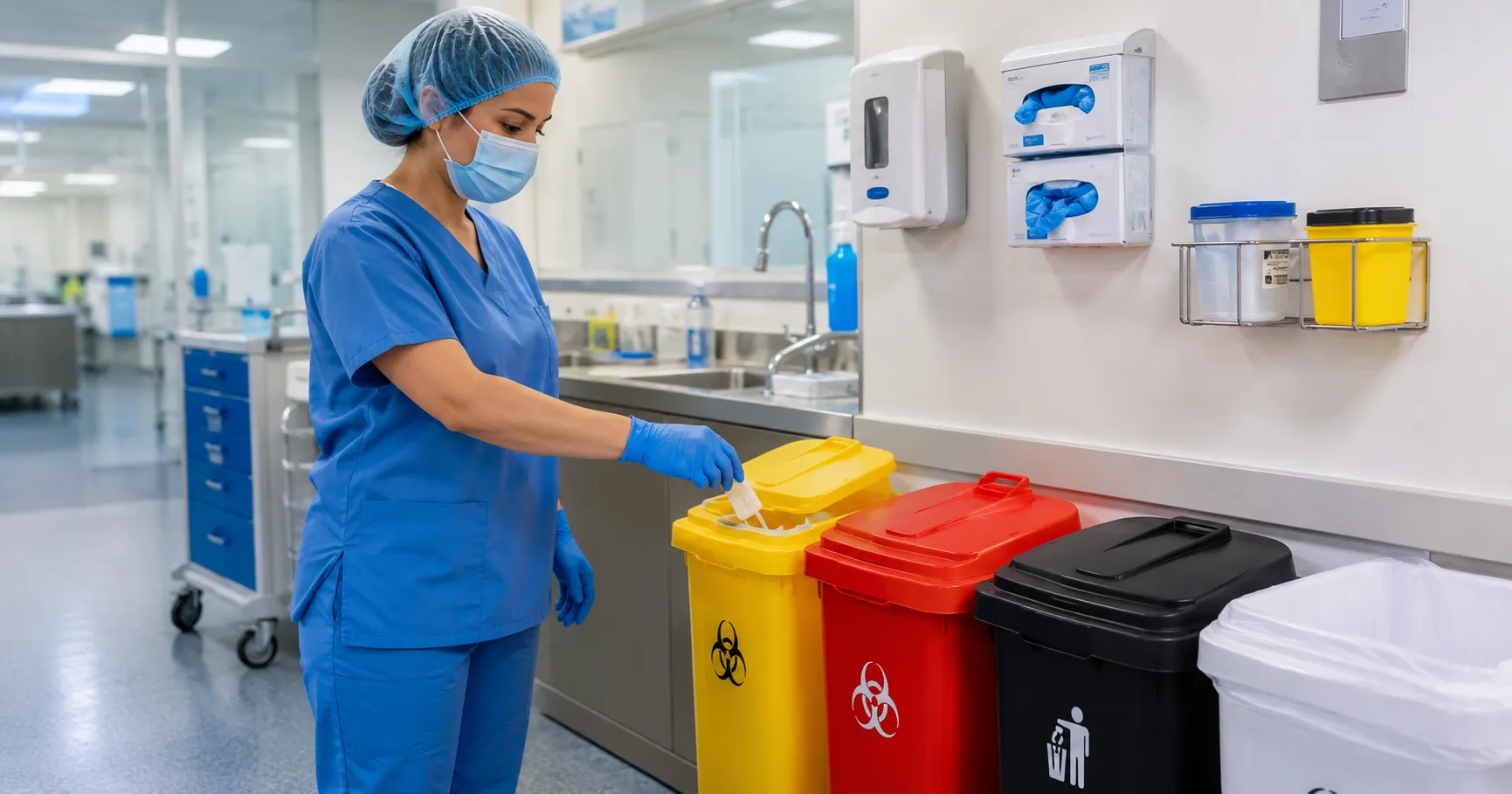 Medical waste bin in a hospital OR providing safe, organized, and contamination-free disposal of cli