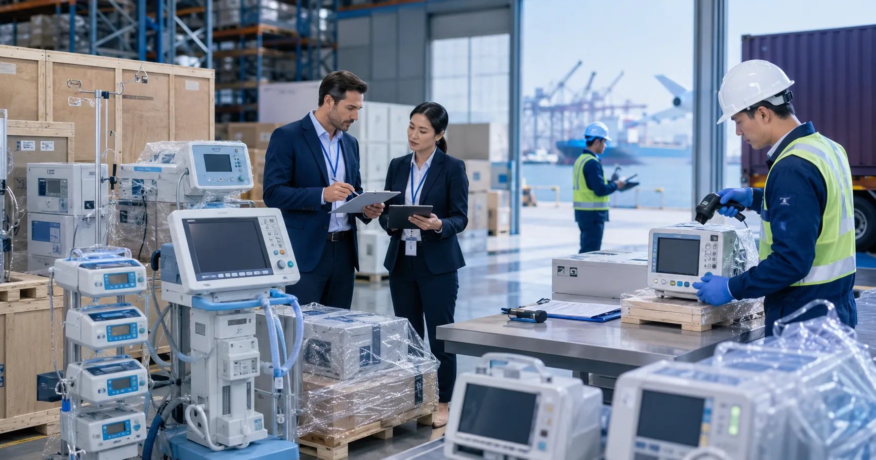 Medical equipment distribution with regulatory compliance documents, customs procedures, quality man