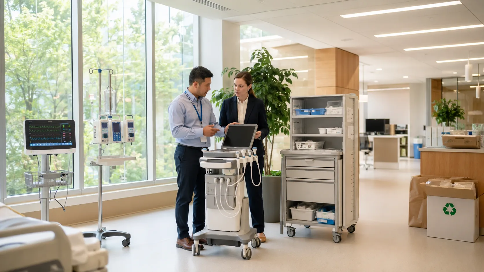 Sustainable medical equipment helping green hospitals reduce energy use, waste and environmental impact while maintaining quality patient care.