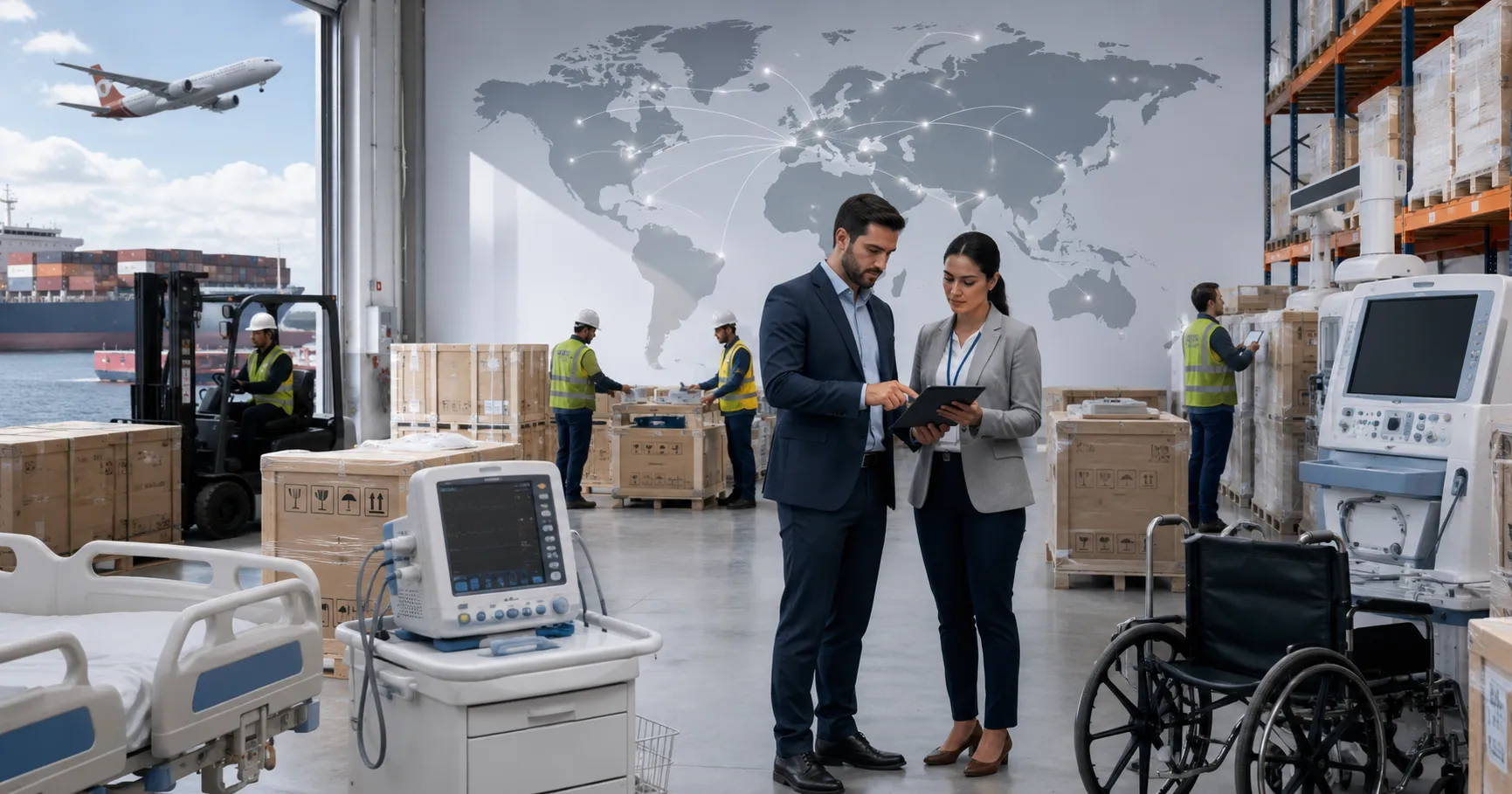 Global medical equipment distributors coordinating healthcare supply chains with hospital devices, l