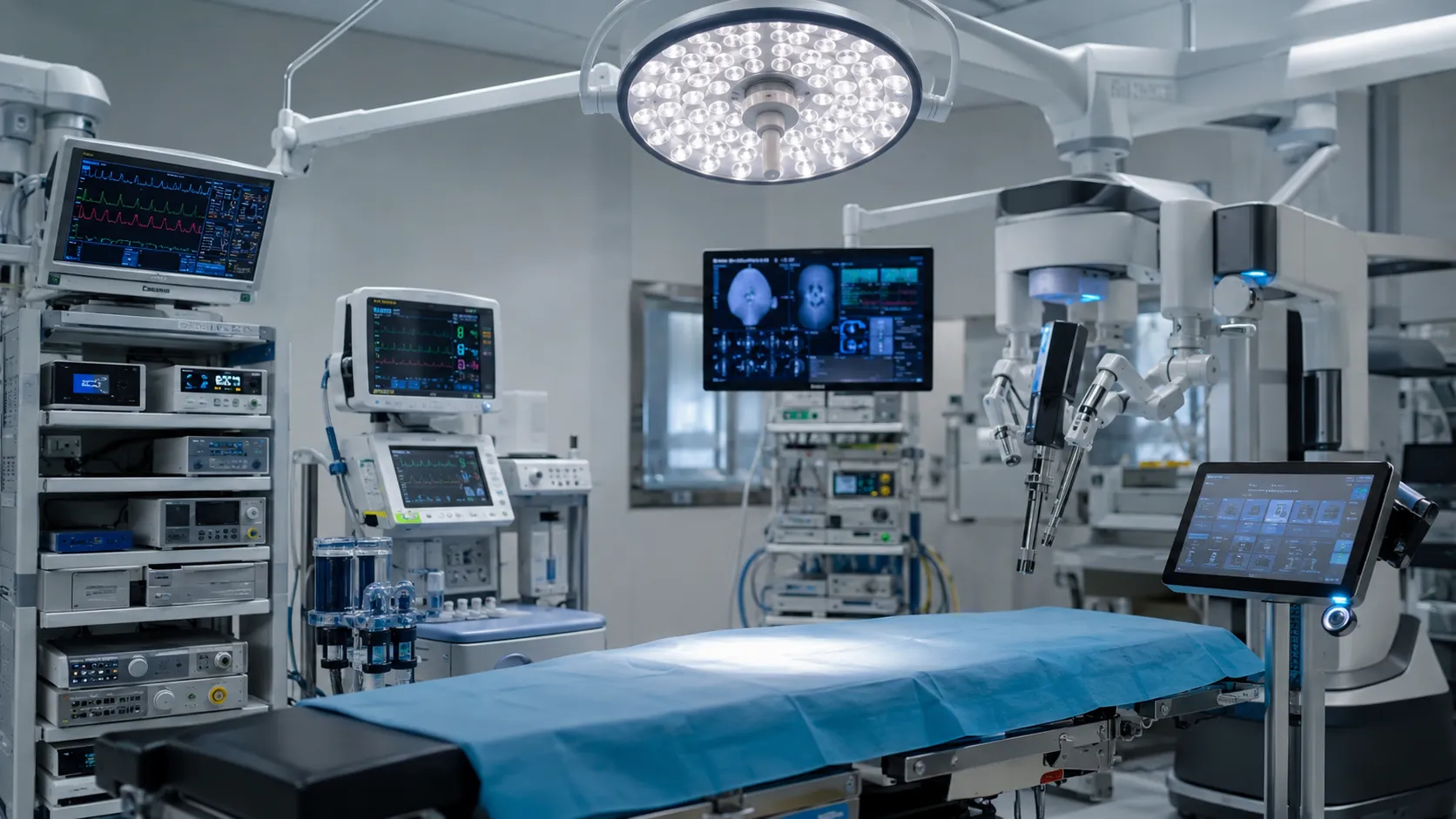 AI-powered surgical equipment in a modern operating room.