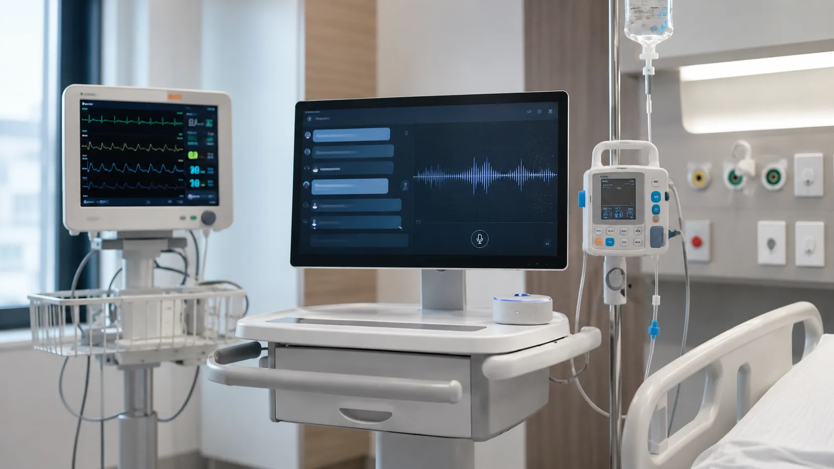 Clinical devices using natural language processing in a modern hospital setting.