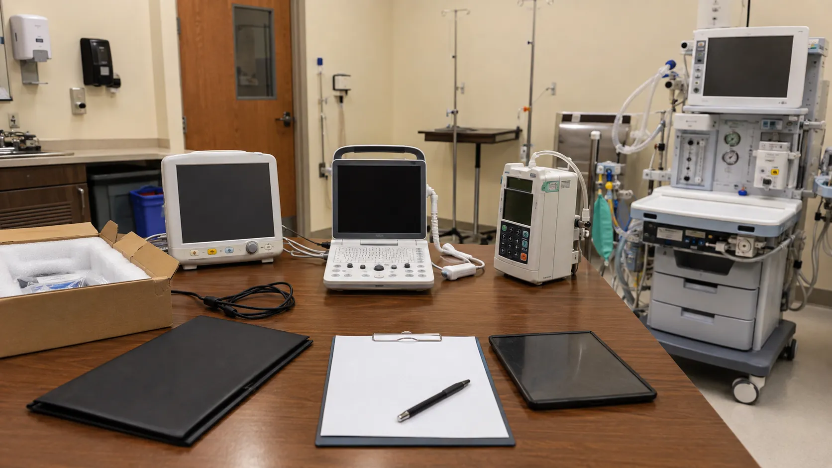 Healthcare procurement team reviewing a hospital equipment purchase request