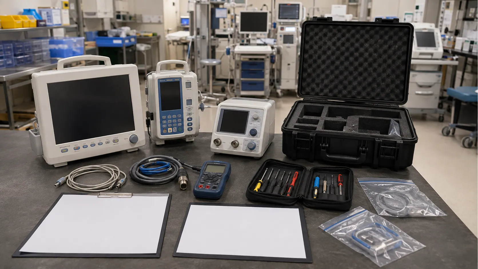 Hospital team evaluating a medical equipment maintenance service provider
