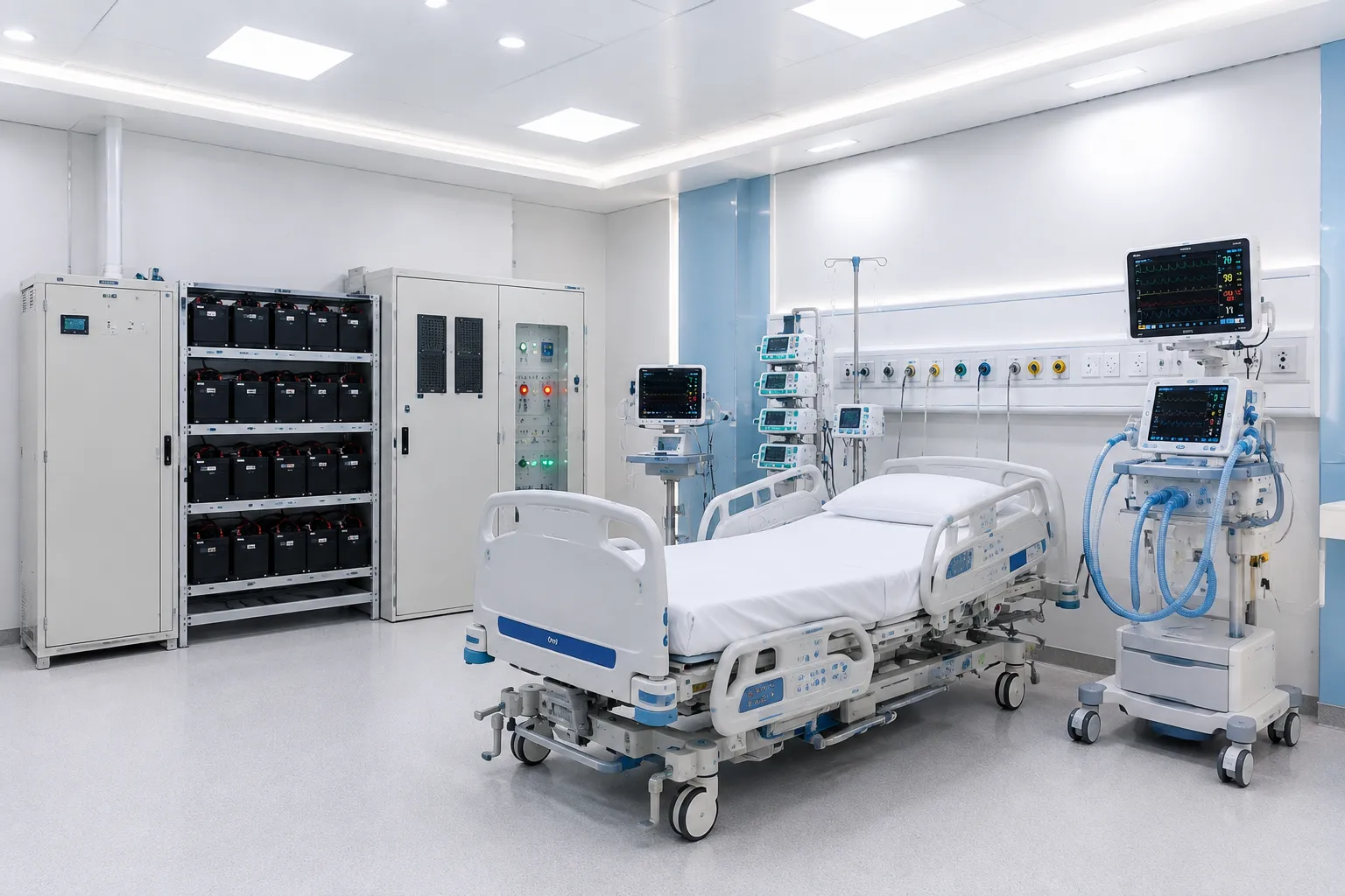 Hospital team reviewing backup power requirements for essential medical equipment