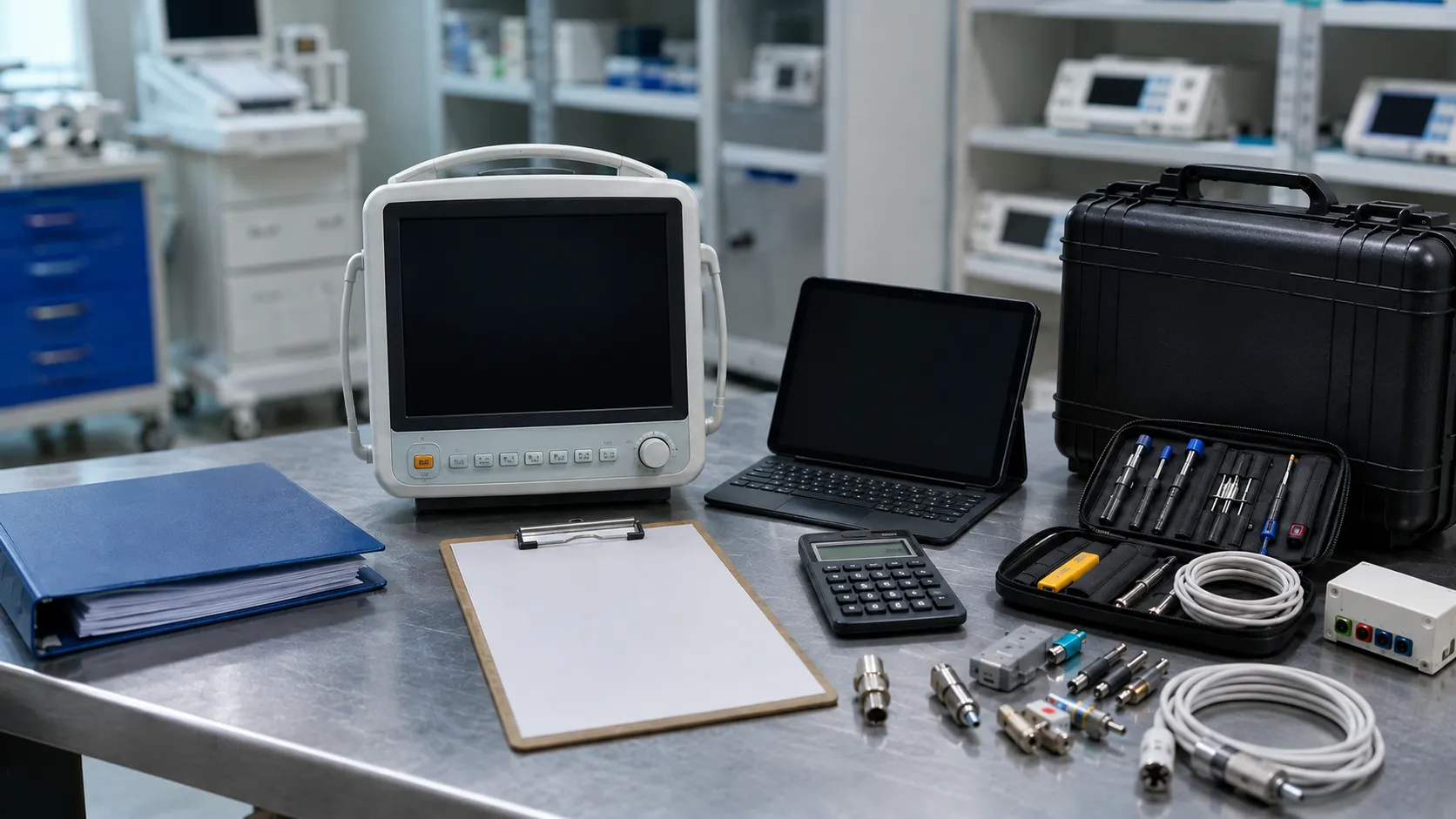 Healthcare team reviewing a hospital equipment service agreement