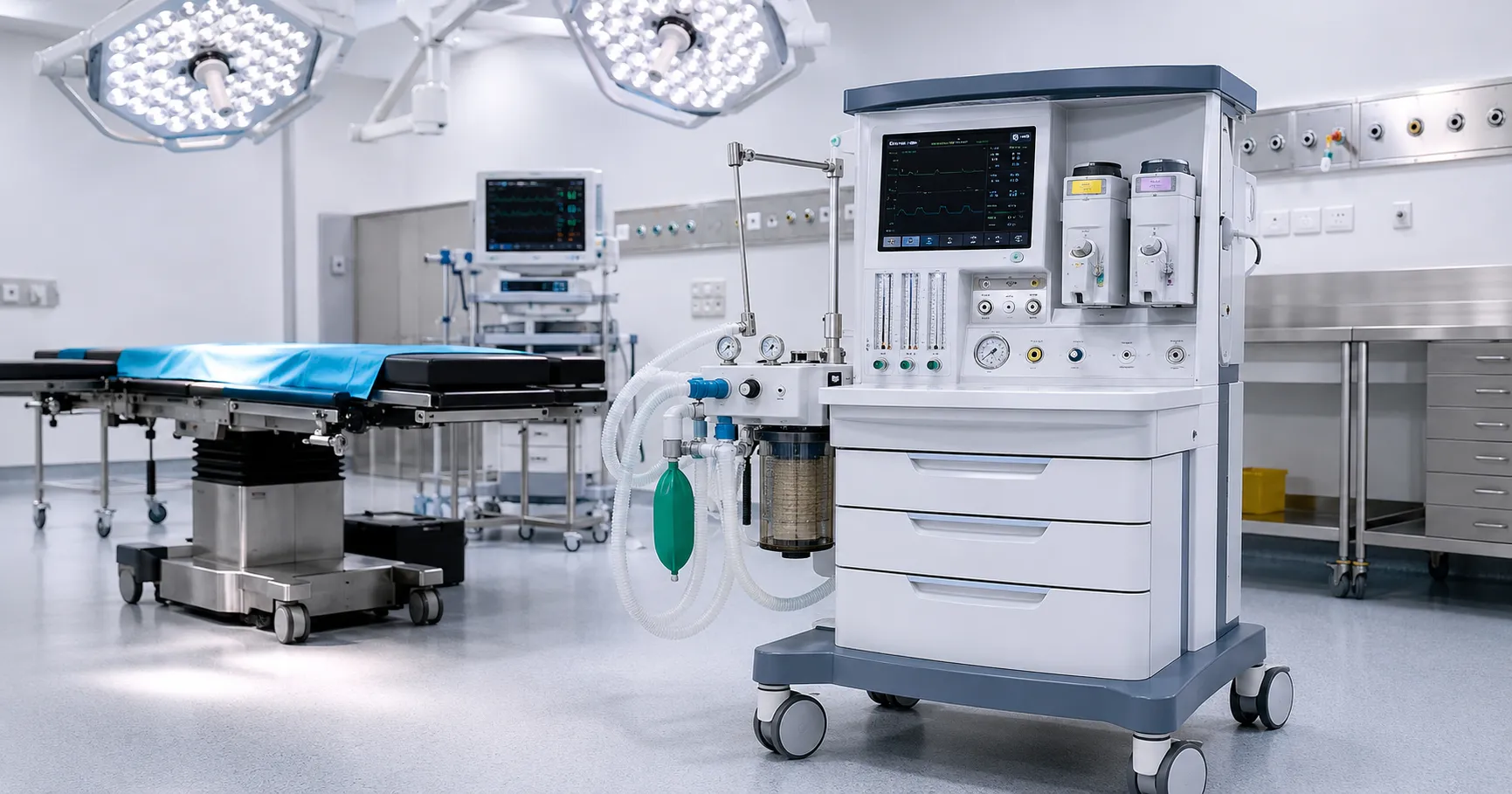 How to select an anaesthesia machine for general theatres, weighing ventilation, monitoring, gas del