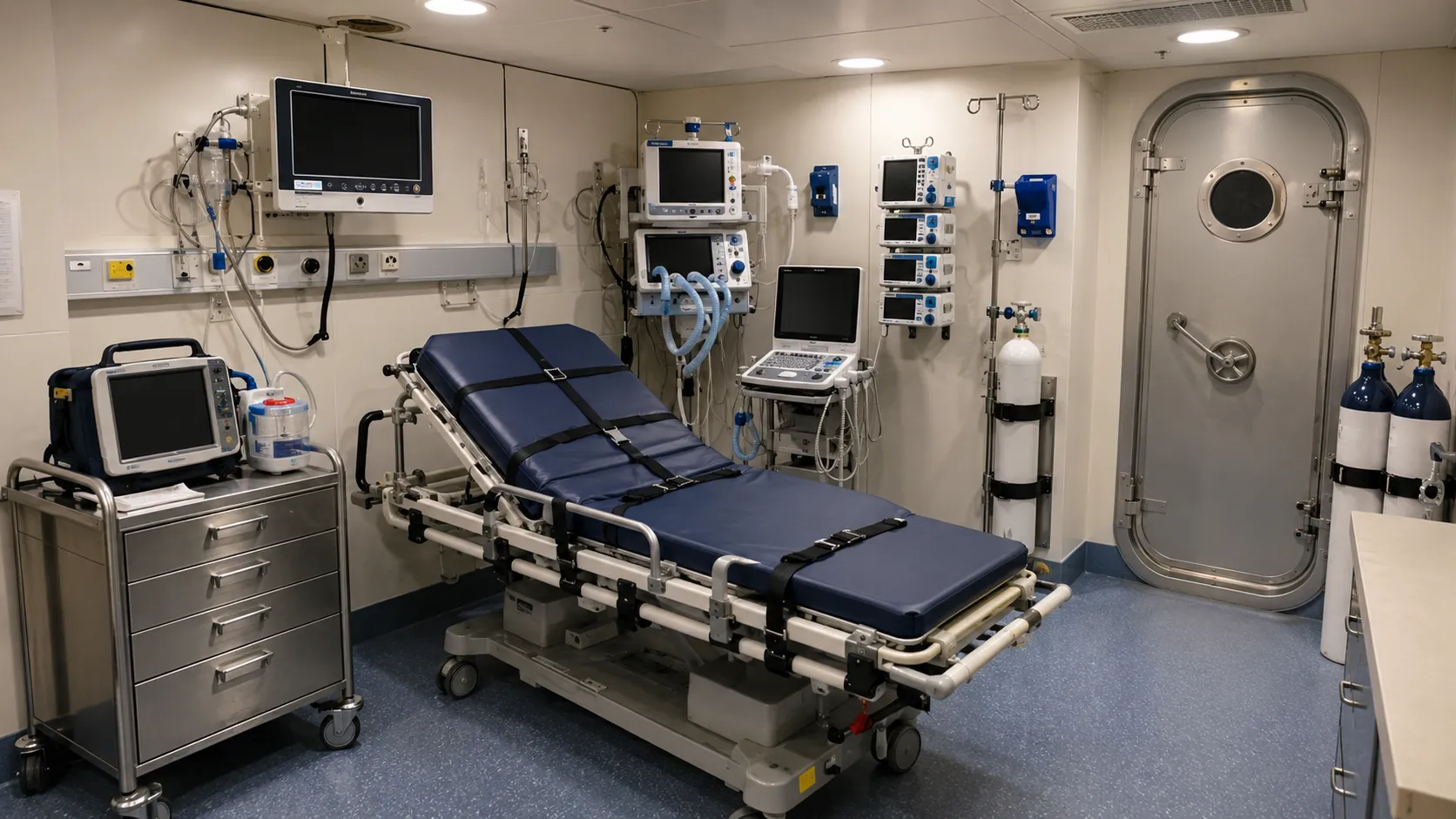 Essential equipment for a cruise ship medical centre