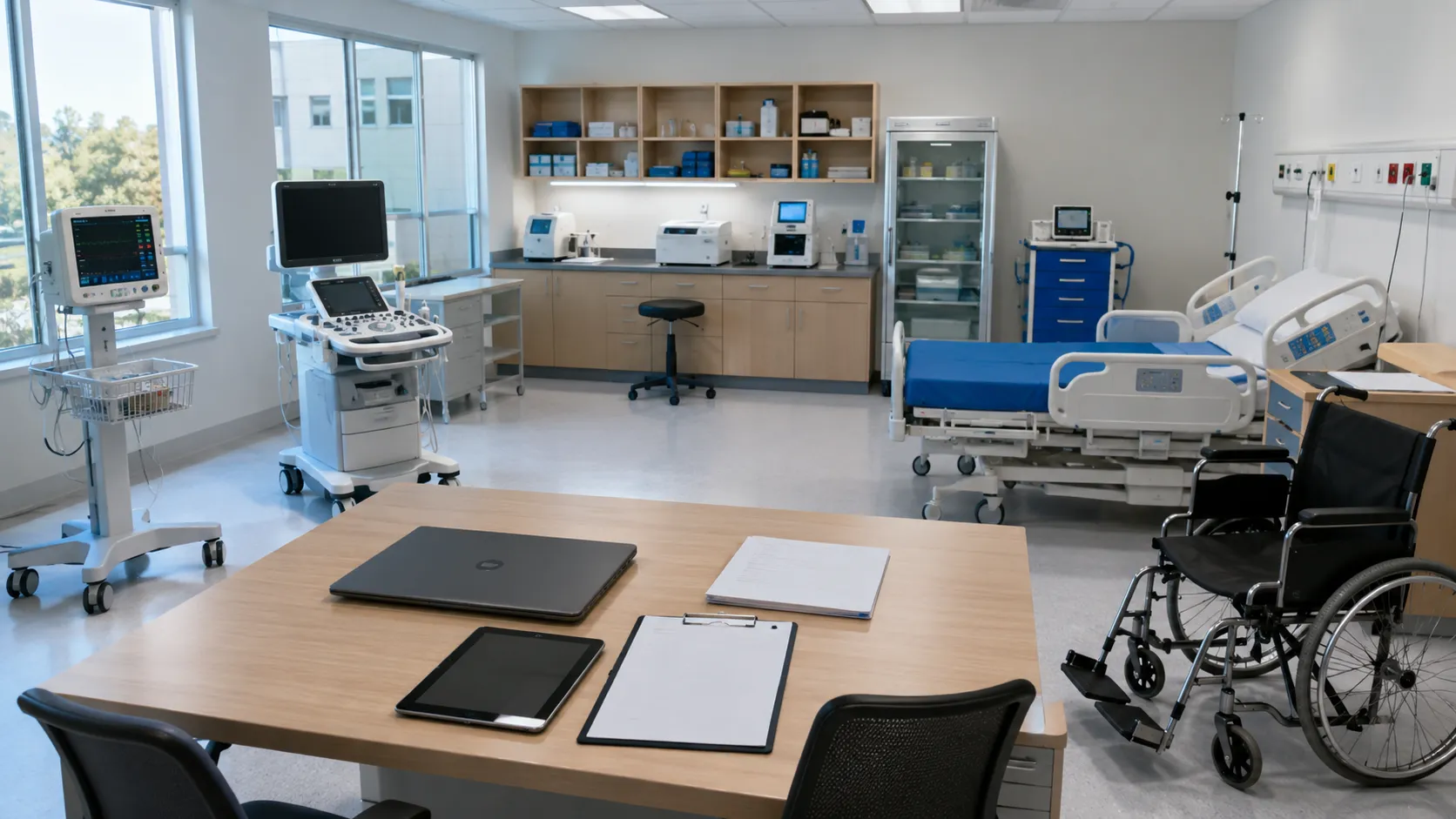 Healthcare buyers reviewing medical equipment categories and procurement records