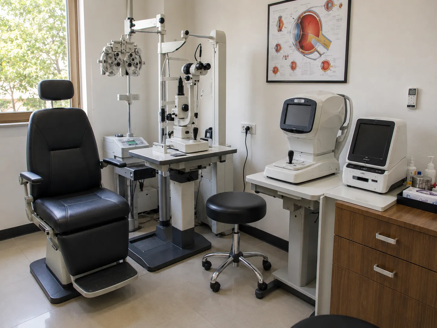 Hospital team reviewing medical equipment requirements for an eye care clinic