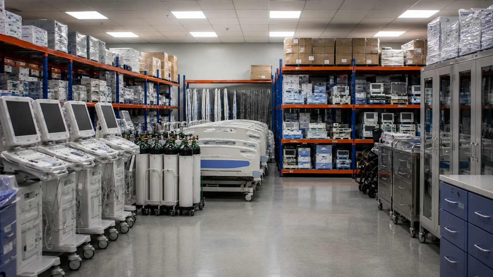 Healthcare team reviewing an organised medical equipment storage area