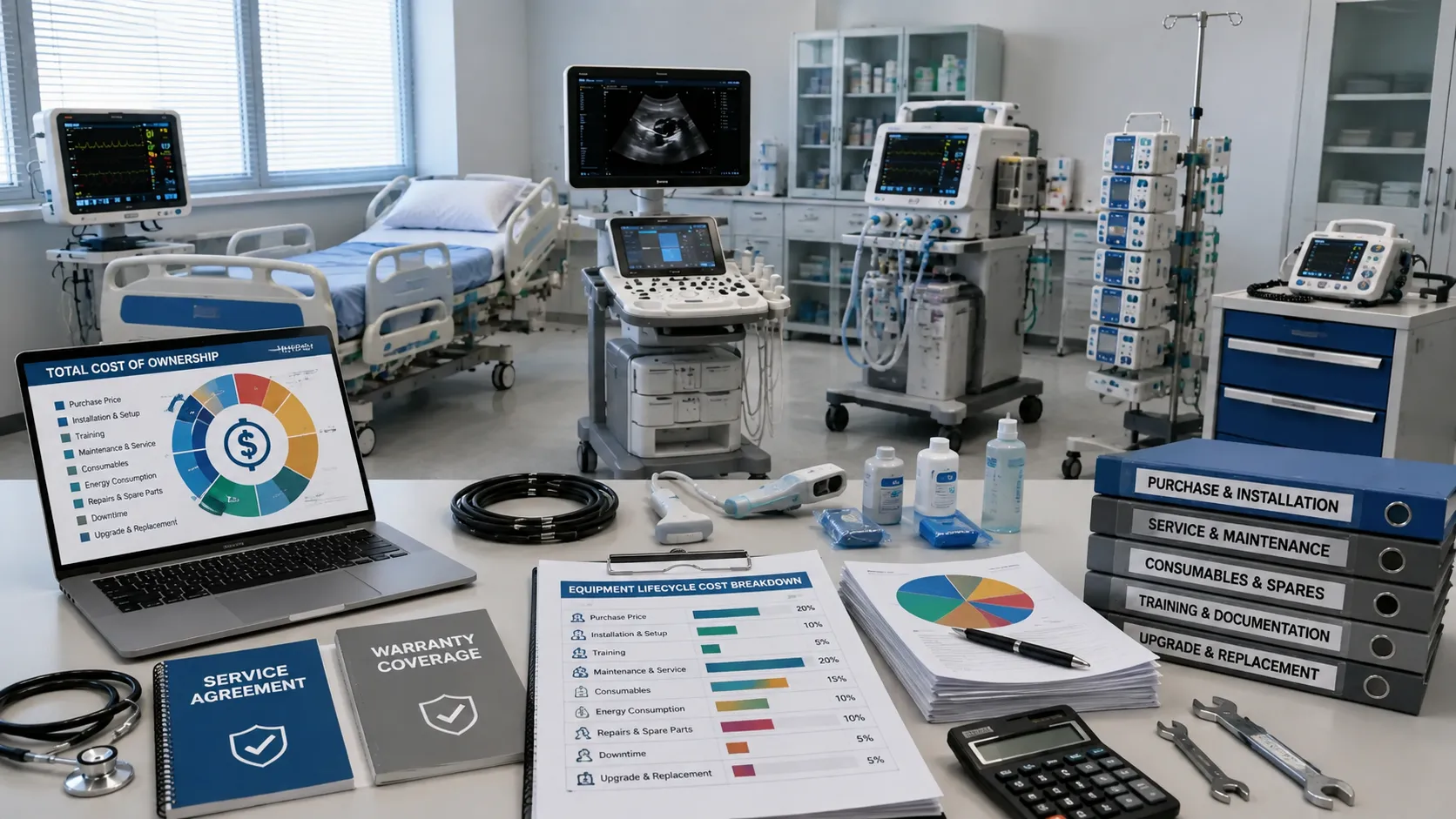 Healthcare procurement team reviewing the total ownership cost of medical equipment