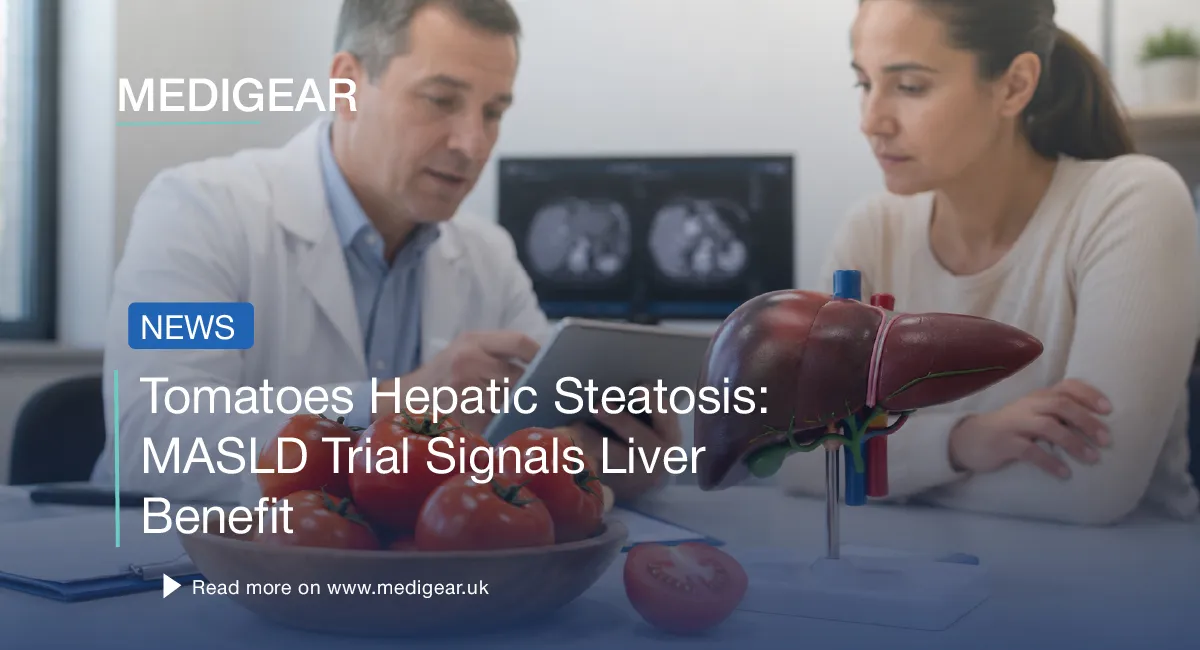 Diagram showing the tomatoes hepatic steatosis MASLD RCT result: greater liver fat drop in the daily