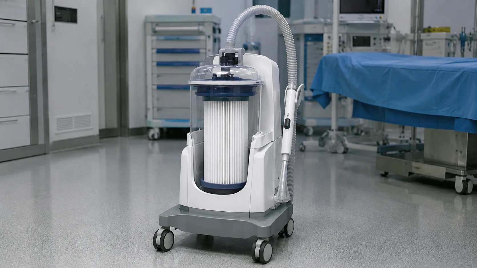 Surgical smoke evacuation wand capturing plume at the operative site with a multi-stage filter unit 