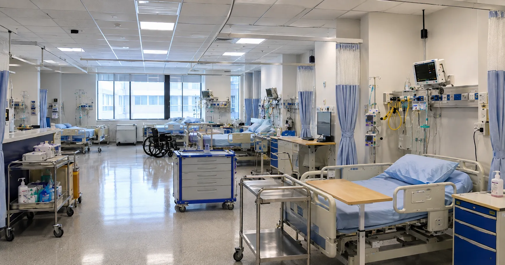 Ward equipment essentials for inpatient care floors, from beds and monitoring to mobility and safety