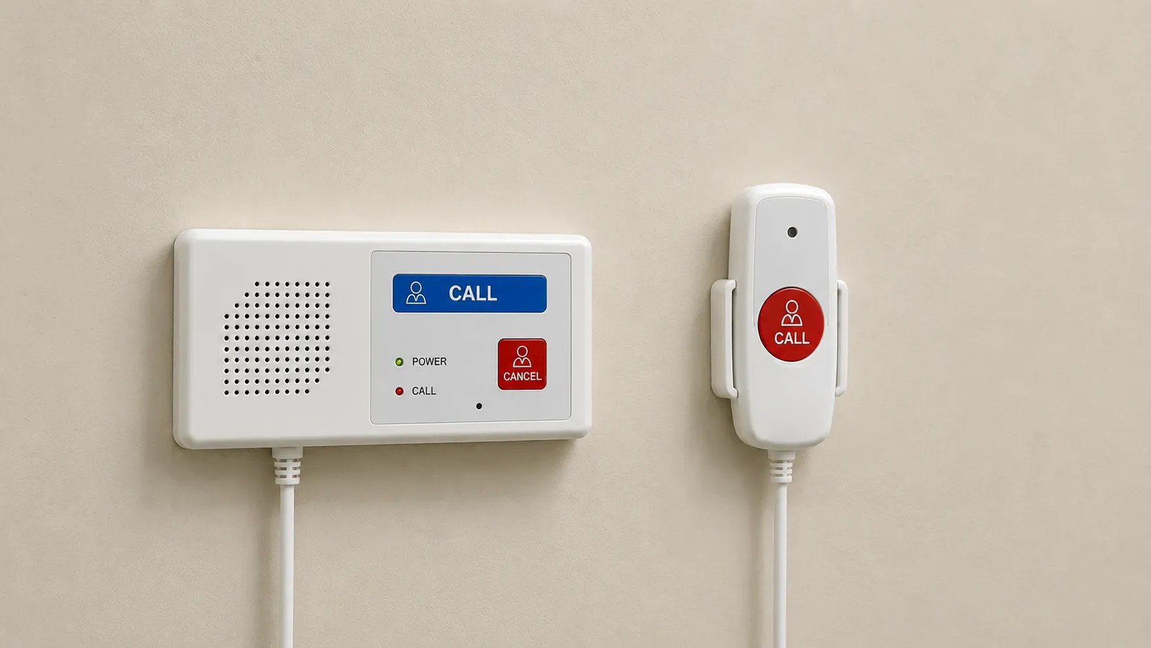 Nurse call system handset and corridor indicator panel on a hospital ward