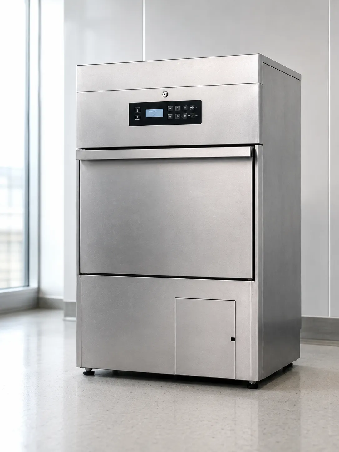 Double-door pass-through washer disinfector with instrument load carrier in a decontamination depart